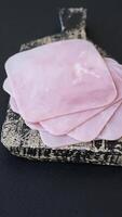 Ham cut into square slices for making delicious nutritious sandwiches for a hearty breakfast video