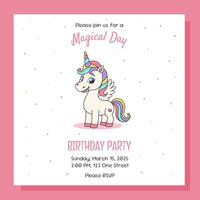 Unicorn invitation. Birthday party invitation card with unicorn and birthday anniversary number. vector
