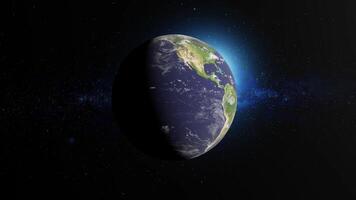 Rotating earth in seamless loop animation with glowing continents and dark space background video