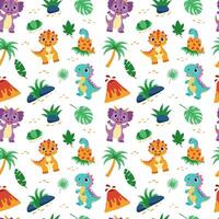 Dinosaur seamless pattern. Pattern with dinosaurs and tropical plants. vector