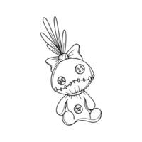 A coloring page of a doll with a bow on it vector