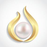 pearl with golden metal 3d design element vector