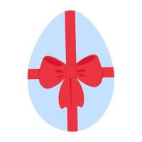 Painted Easter Egg with red ribbon bow in trendy soft blue. Easter greeting design element concept. Isolated illustration Thematic cards, posting or web promo leaflets, banner, price tag, label vector