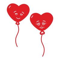 Hand Drawn balloons on rope Cute smiling characters in trendy red. St Valentine Day design element Set 2. Isolated illustration Thematic card, Slickers, Icons, posting, blog or web promo, label vector