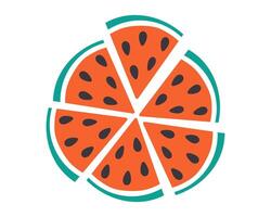 Triangular Watermelon slices with seed in trendy doodle minimalist. Circle design elements Top view. Isolated illustration Thematic cards, posting or web promo banner, print materials or tags vector