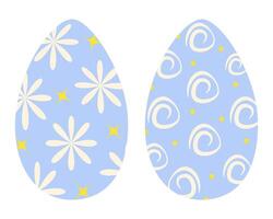 Easter Eggs painted freehand decorative ornament and flowers. Easter greeting design element concept. Set 2 Isolated Illustration Sticker, Icon, Greeting card, leaflet, banner or web promo, tag vector