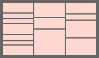 Dimensions 16x9 trendy bento grid layout style brick Ui UX templates. Web comic grids with right angles. Different panel layouts with y2k and brutal shapes tiles of different sizes illustration vector