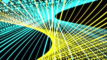 Abstract yellow glowing lines of circles on a black background video