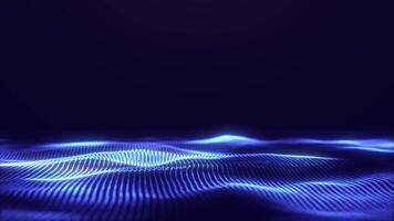 Abstract blue glowing minimalist energy waves from digital particles and magical dots. futuristic sci fi connection flow of shiny bokeh fractals on virtual fantasy background. 4k 60fps looped graphic. video