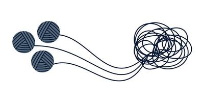 Three tangles chaotically tangled together. Chaos and order. Tangled jangle, Tangled thoughts. Counselling, therapy, psychology, support concept. Coaching, mentoring or psychotherapy. Problem solving. vector