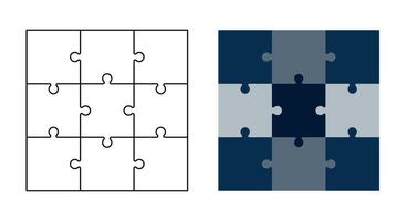 Puzzle of 9 square pieces. Editable Stroke. Creativity, inspiration, logical thinking. flat style vector
