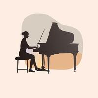 A woman is playing the piano on a light background vector