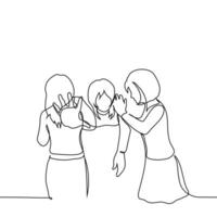 women carry away a third woman in their arms, lifting him up - one line art. concept kidnapping, metaphor inner demons, dependencies vector