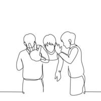men carry away a third man in their arms, lifting him up - one line art. concept kidnapping, metaphor inner demons, dependencies vector