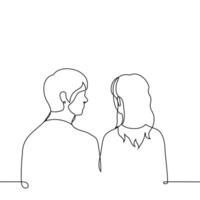 man looking at woman while she doesn't see - one line art. concept male gaze, admiration, peeping, authority, spy, friend, observation vector