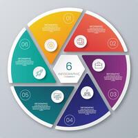 Circle chart infographic template with 6 options for presentations. vector