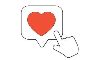 Red heart in speech bubble with hand click icon isolated on white background for social media. Buton for social media. Like sign. Finger up. vector