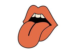 Pop art style illustration of red lips with tongue sticking out on a white background vector