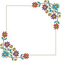 Square frame with beautiful flower and leafs on grunge background. vector