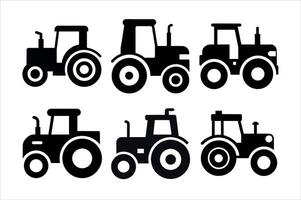 Simple Black and White Tractor Icons Set vector