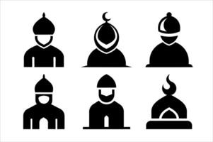 Simple Black and White Icons of Mosques and People vector