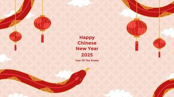Chinese lunar new year template background with red snake and traditional Chinese lamp vector