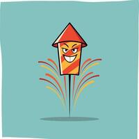cartoon rocket firework ready to launch, suitable for related content or mascot vector