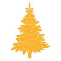 Artificial yellow Christmas tree on white. A sketch for a greeting card, holiday poster or a party invitation. Attributes of Christmas and New Year. Close-up illustration in a flat style. vector
