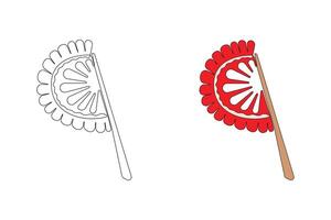 Hand fan continuous outline isolated on white background. Pohela Boishakh concept element. vector