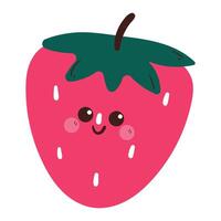 hand drawing cartoon strawberry character drawing. cute fruit doodle for icon or sticker vector
