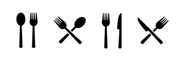Set of fork, knife, spoon. Silverware solid monochrome icon set. Fork, Spoon, and Knife icons. Cutlery icon set vector