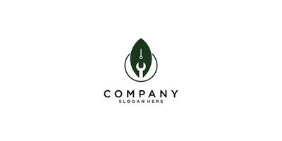 Combine leaf and wrench logo design with modern concept premium vector