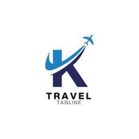 Initial letter K logo design template with Air travel graphic design. vector