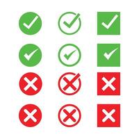 Checkmark icon and wrong icon set.yes or no checkmark icons vector