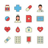 Health, Medical Icon Collection with Flat Color vector