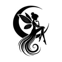 Silhouette of a fairy sitting on the moon vector