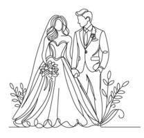 minimalistic line art of a bride and groom vector