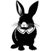 Black and white silhouette of a rabbit with a collar vector