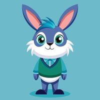 A cartoon rabbit in a blue sweater and green vest vector