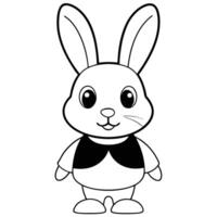 A cartoon rabbit with a bow tie and black and white coloring pages vector