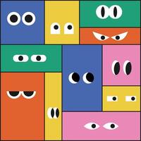 Various Eyes with different Emotions. Square with abstract geometric big eye in flat style. Colorful elements vector