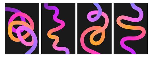Set of flier with Colorful Wavy Swirl Ribbons. Background with gradient curve line. Vertical poster with wavy stroke vector