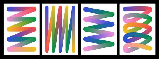 Set of gradient neon line on white background. Curve abstract stroke. Set of flier with Colorful Wavy Swirl Ribbons. vector