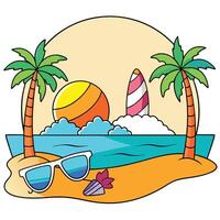 Tropical beach with palm trees and sun vector