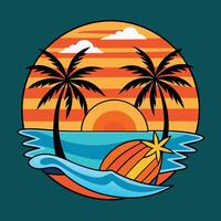 A tropical sunset with palm trees and a ball vector