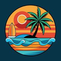 A palm tree and a sailboat on an island vector