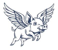 Piglet with wings. Flying pig. isolated illustration vector