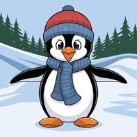 Cute Cartoon Penguin with Black Body White Patches Yellow Feet and Beak Happy Expression Design vector