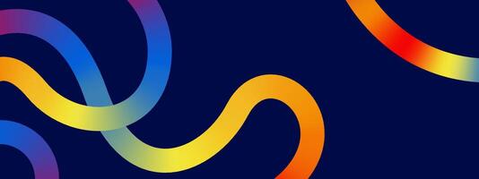 Dynamic colorful curved lines on blue background. Gradient spuiggle lines for minimal design element vector