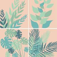 Minimalist Tropical Leaf Designs with Monstera and Palm Leaves on Warm, Earthy vector